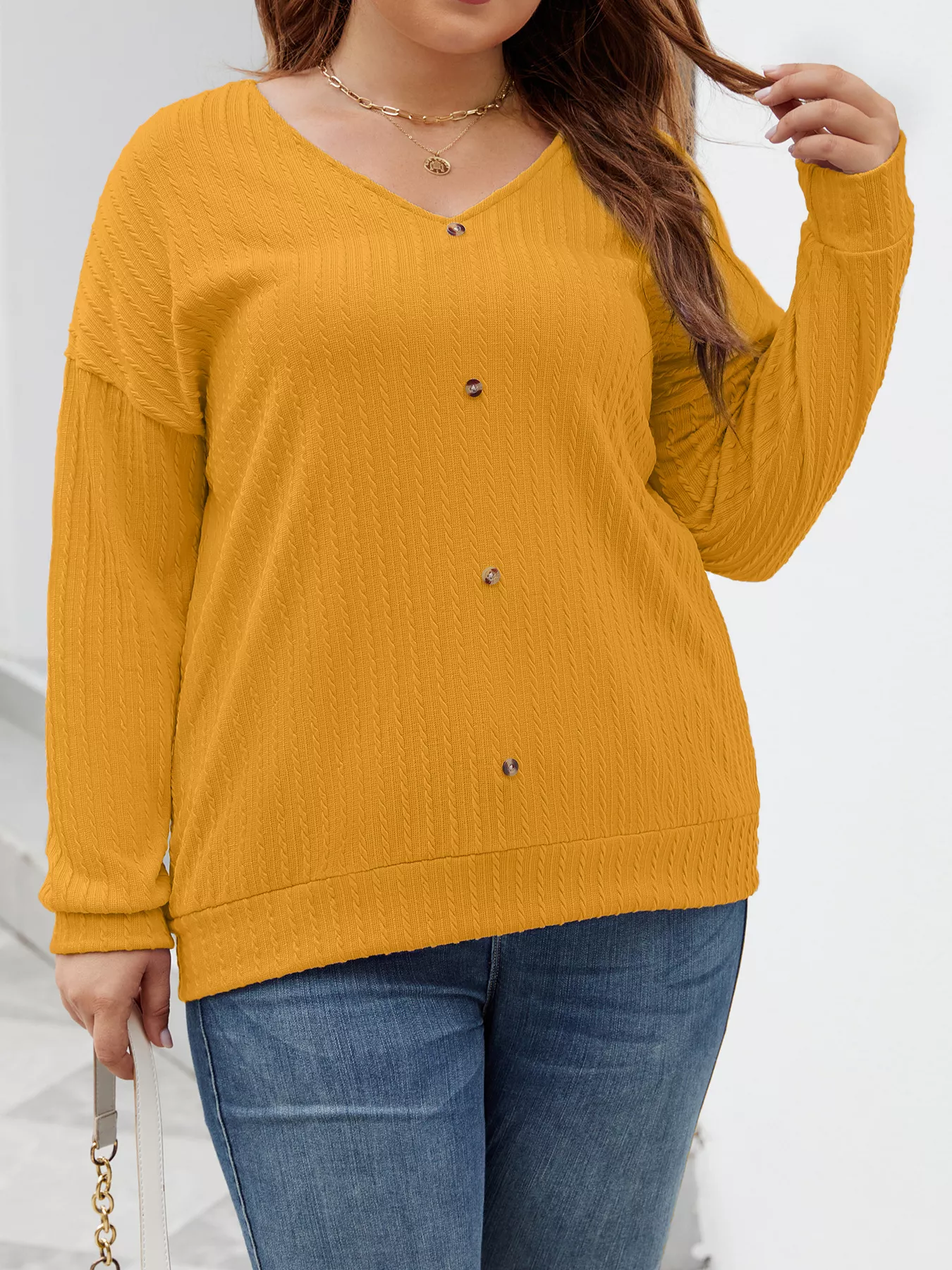 Plus Size V-Neck Dropped Shoulder Blouse - Image 13