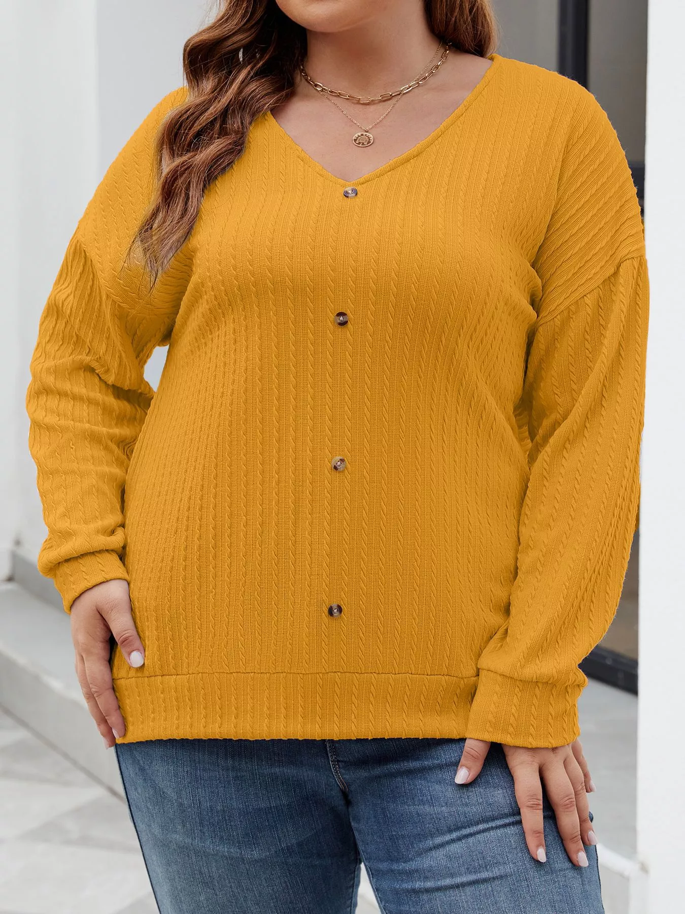 Plus Size V-Neck Dropped Shoulder Blouse - Image 14