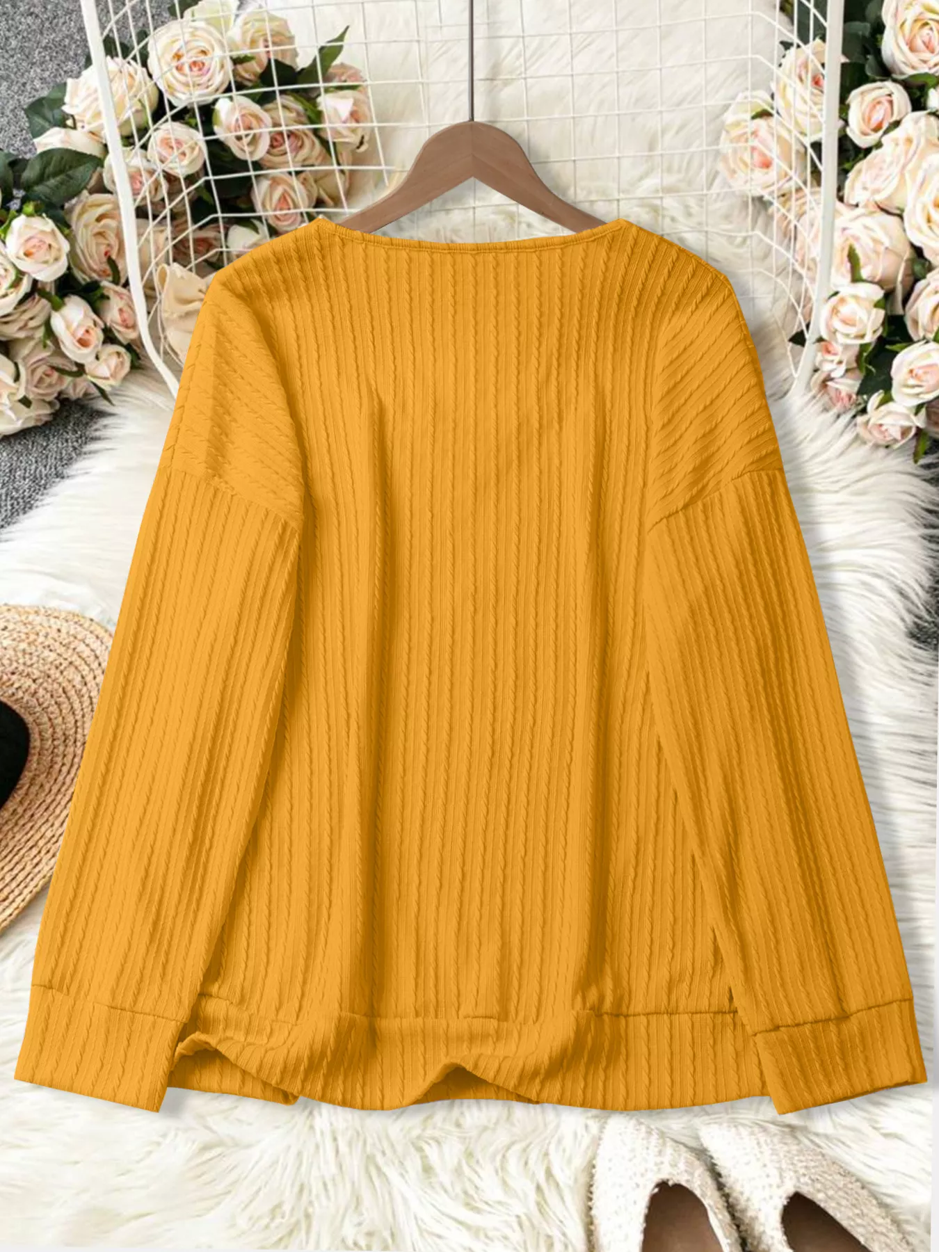 Plus Size V-Neck Dropped Shoulder Blouse - Image 16