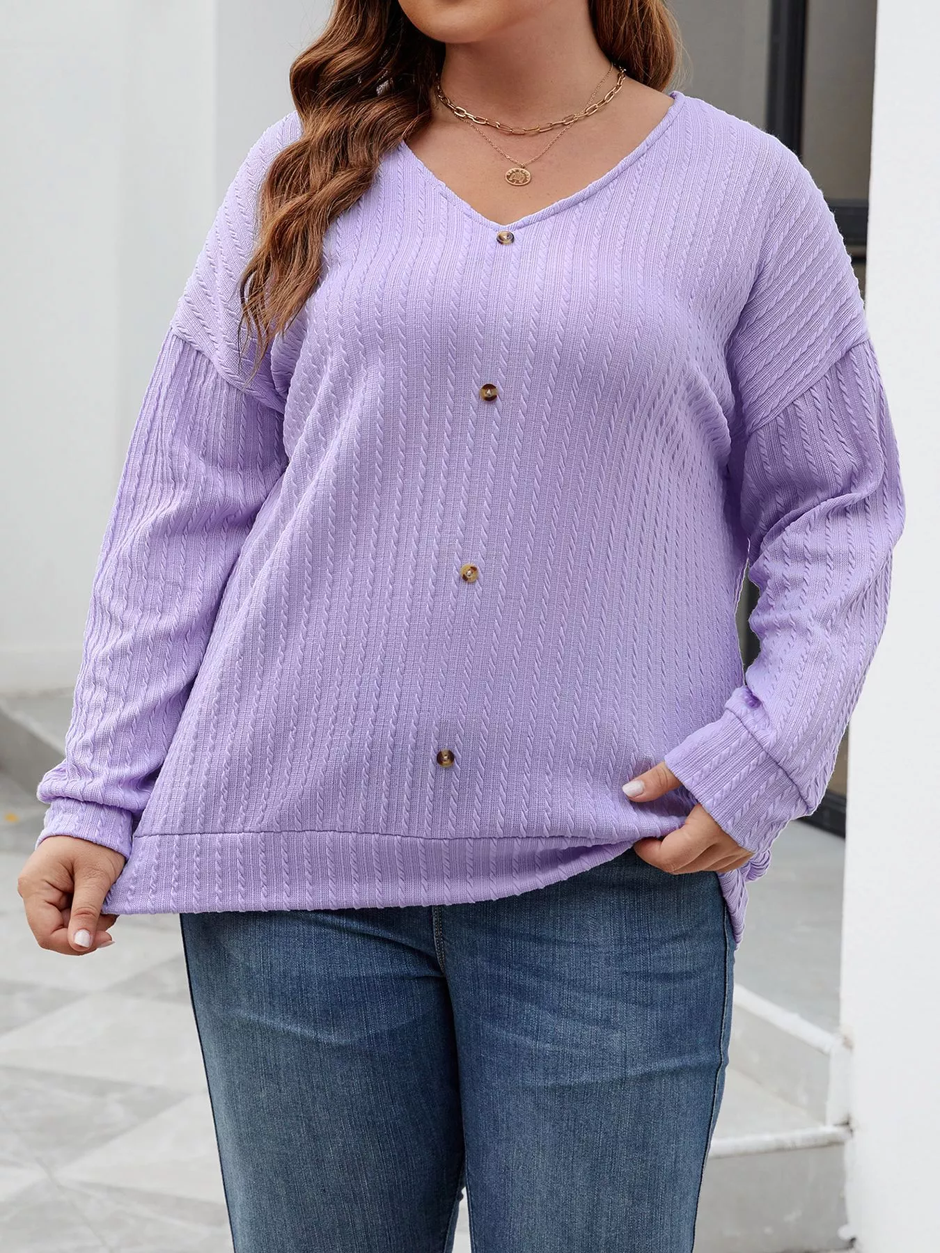 Plus Size V-Neck Dropped Shoulder Blouse - Image 19
