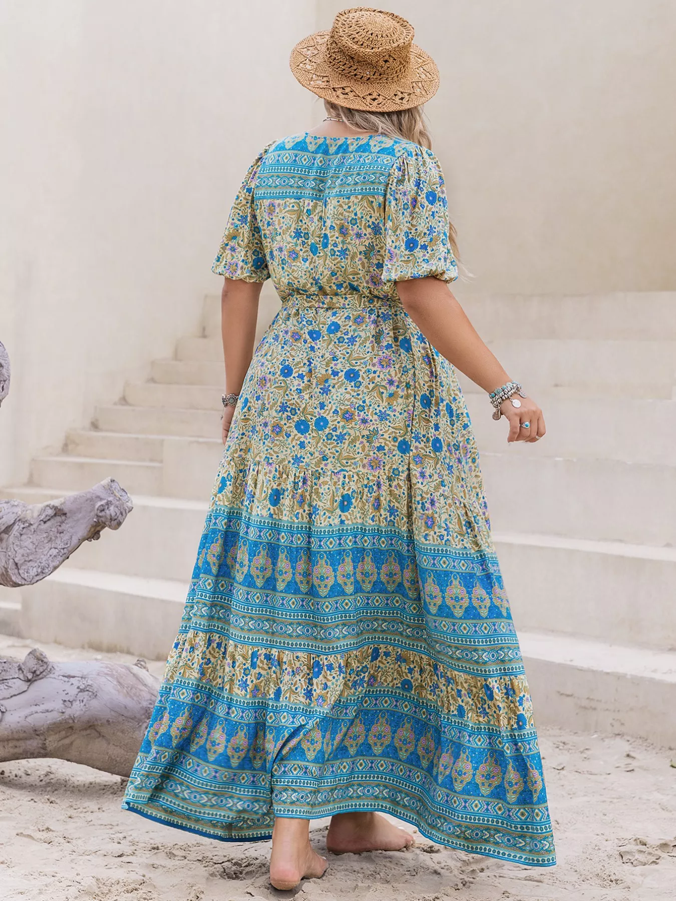Plus Size V-Neck Floral Print Maxi Dress - Image 6