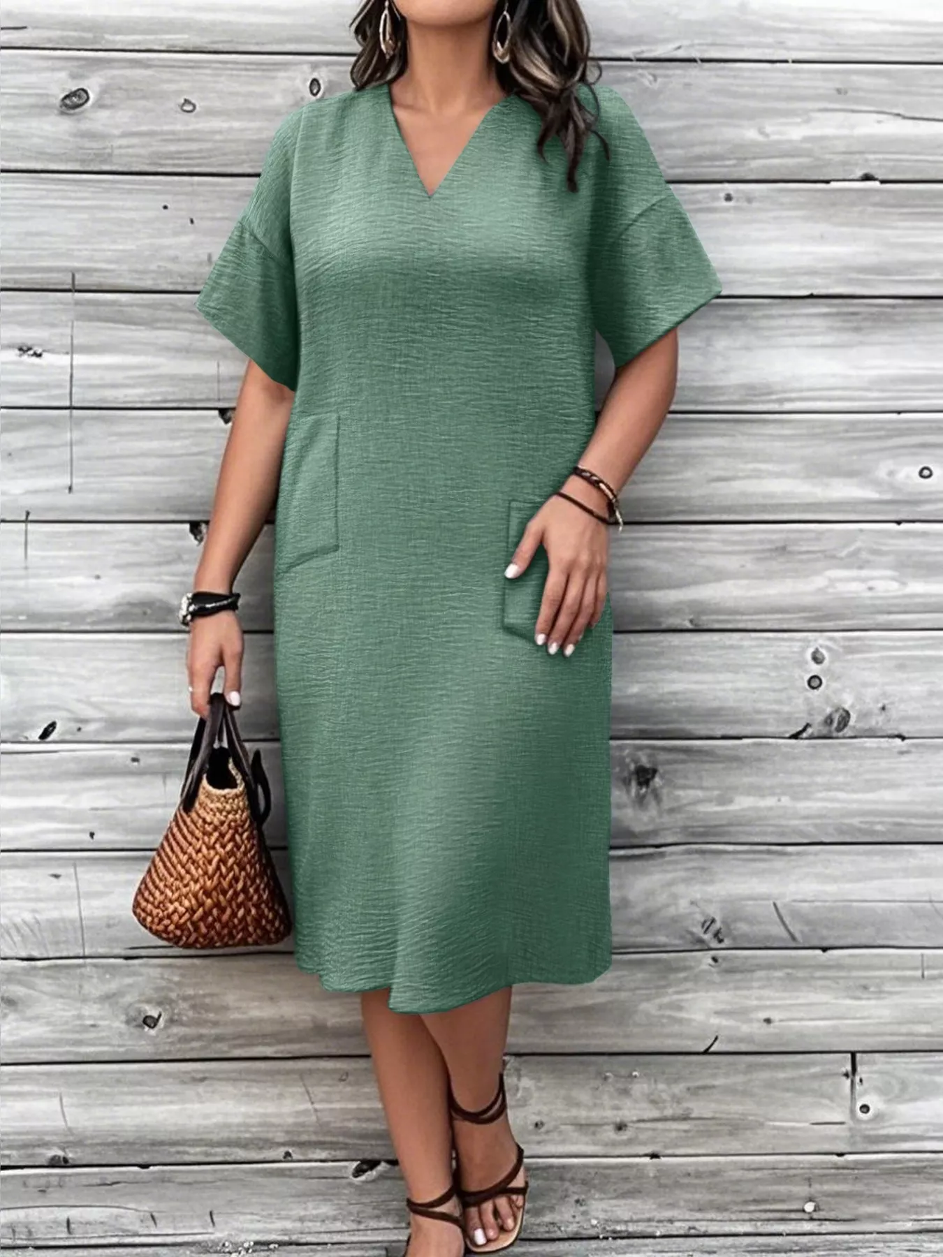 Plus Size V-Neck Half Sleeve Dress - Image 2