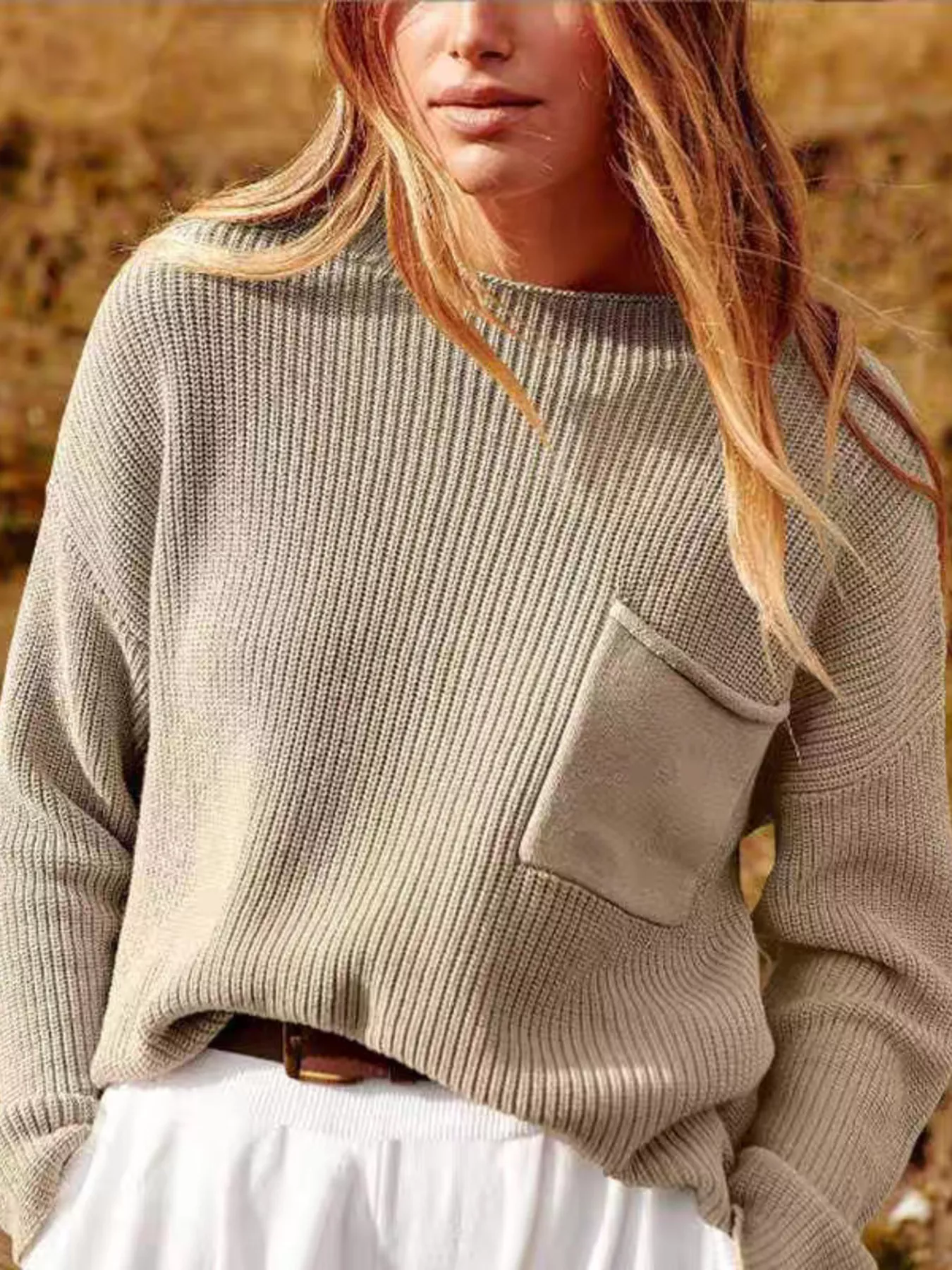 Pocket Detail Dropped Shoulder Sweater - Image 2