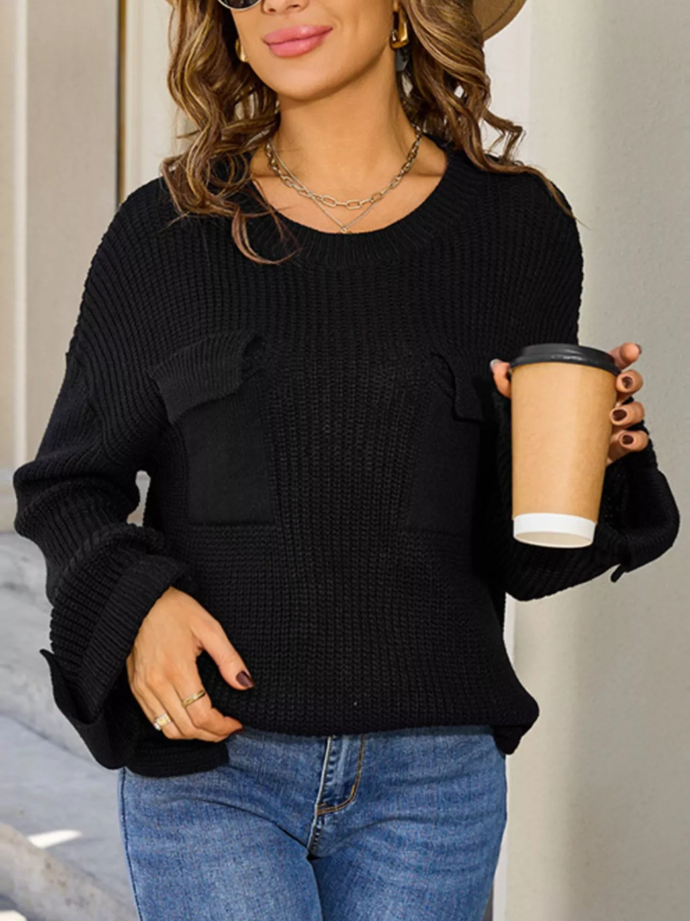 Pocket Detail Round Neck Sweater - Image 14