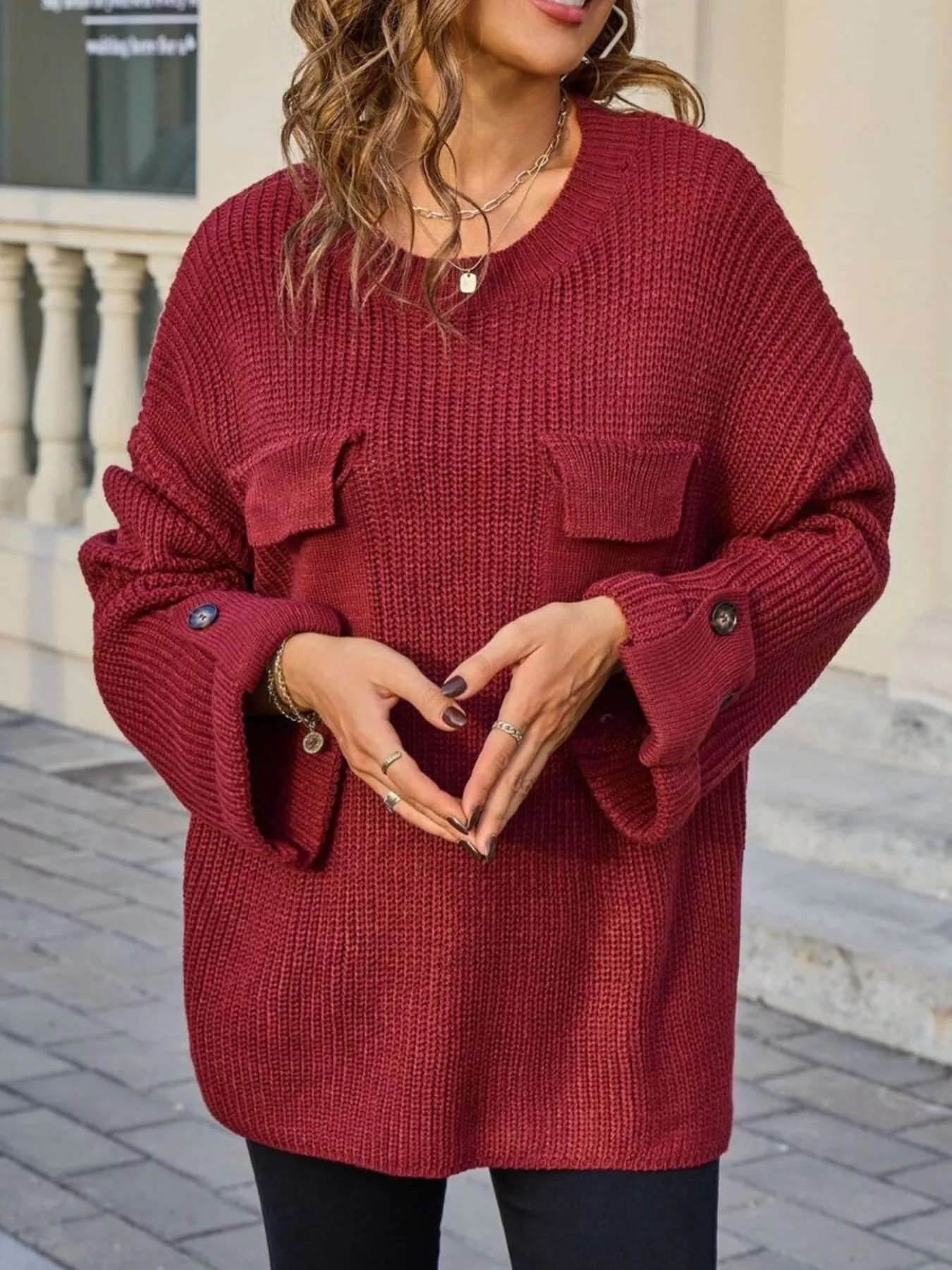 Pocket Detail Round Neck Sweater - Image 20