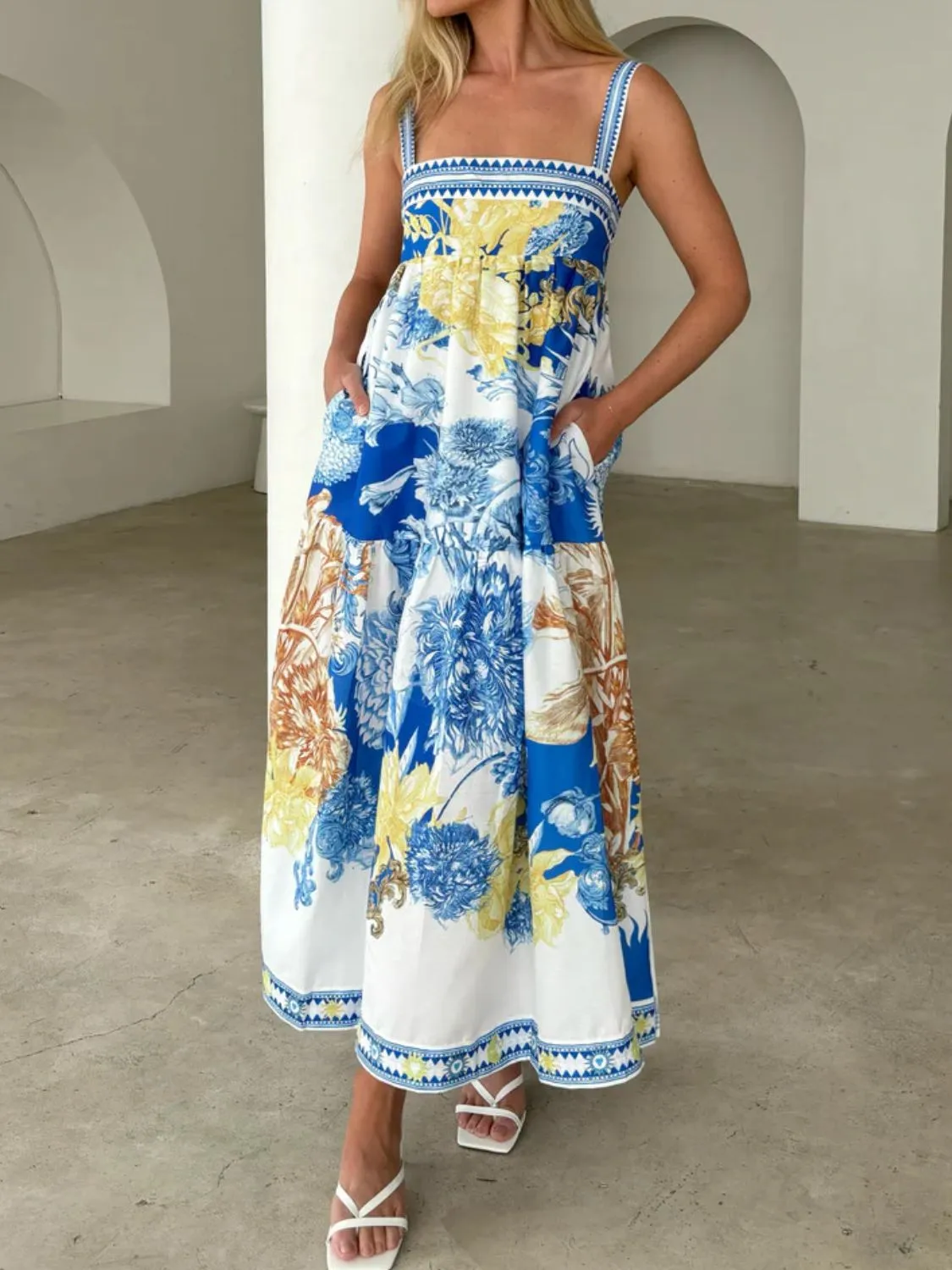 Pocketed Printed Sleeveless Cami Dress - Image 5