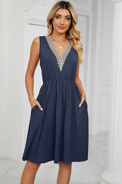 Pocketed V-Neck Wide Strap Dress - Image 14