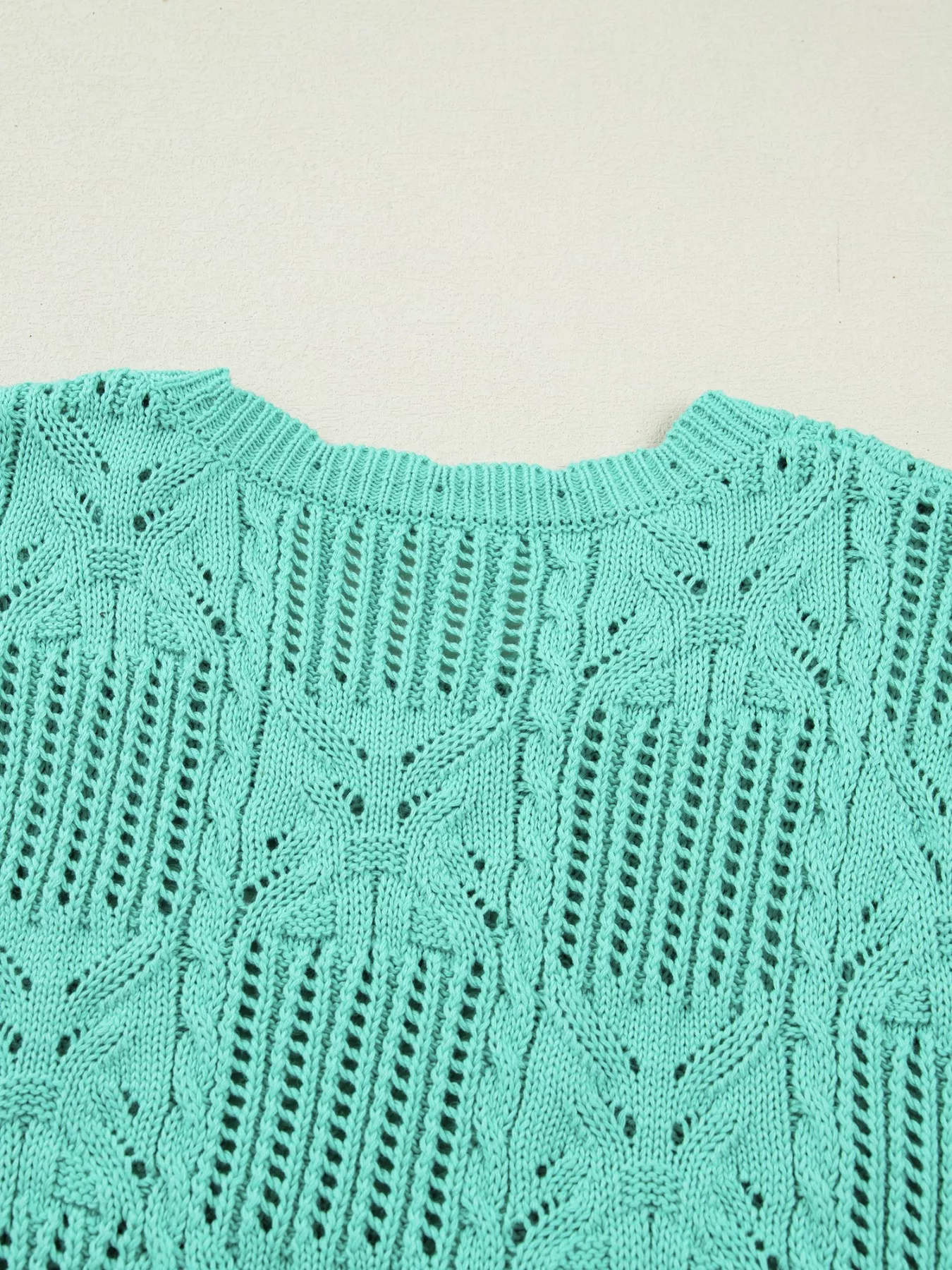 Pointelle Knit Patterned Scalloped Trim Short Sleeve Sweater - Image 10