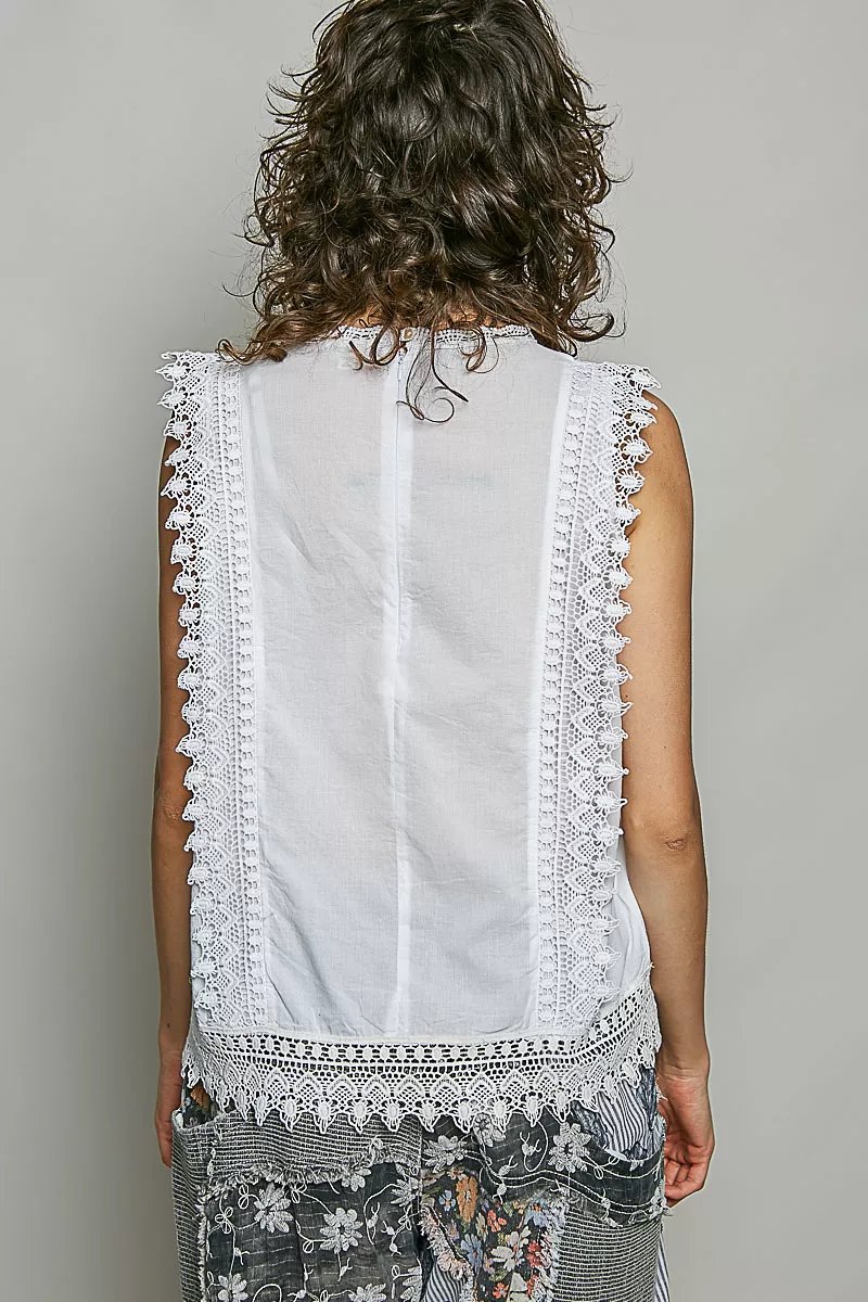 POL Allover Botanical Embroidered Scalloped Lace Sleeveless Top - Image 3