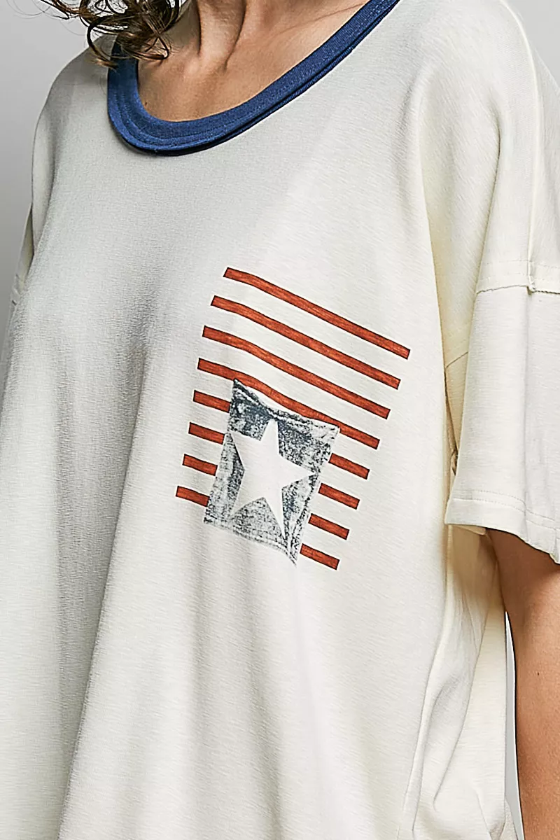 POL American Flag Color Block Side Slit Cotton Top - Image 6