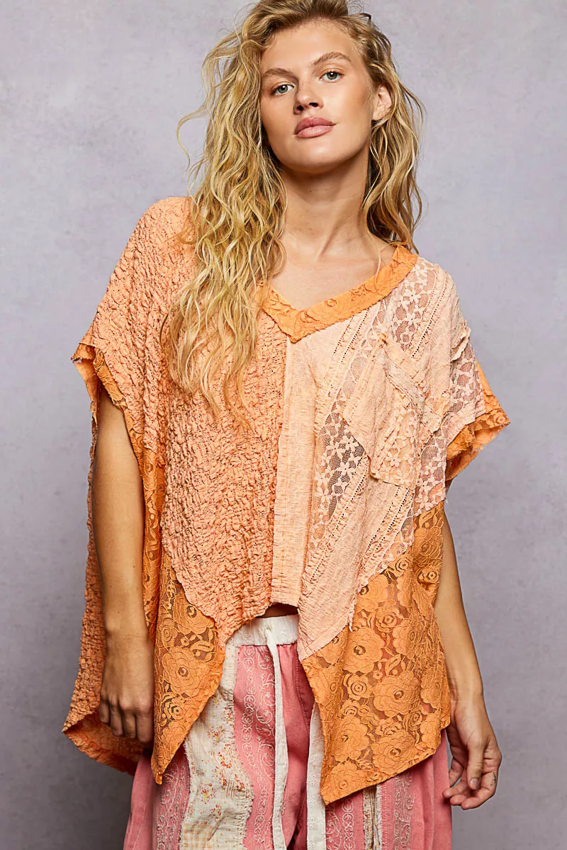 POL Asymmetrical V-Neck Short Sleeve Lace Top - Image 2