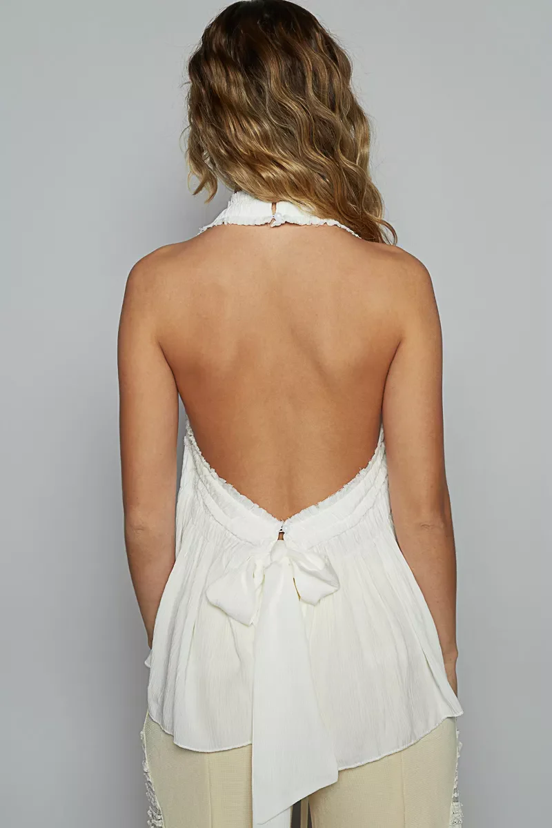 POL Backless Halter Sleeveless Top with Smocking Shirring Detail - Image 2