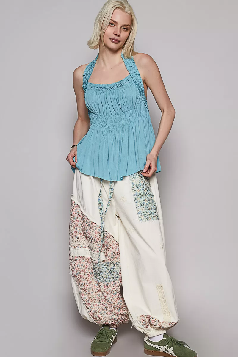 POL Backless Halter Sleeveless Top with Smocking Shirring Detail - Image 6