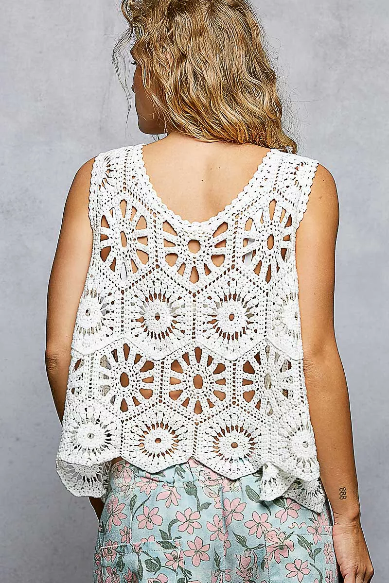 POL Boho Floral Crochet Sweater Vest with Scalloped Edge - Image 4