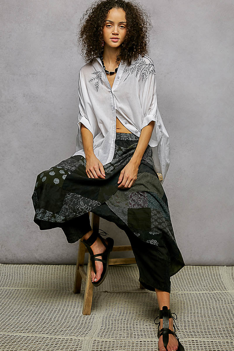 POL Button Down Embroidered Floral High-Low Hem Shirt - Image 7