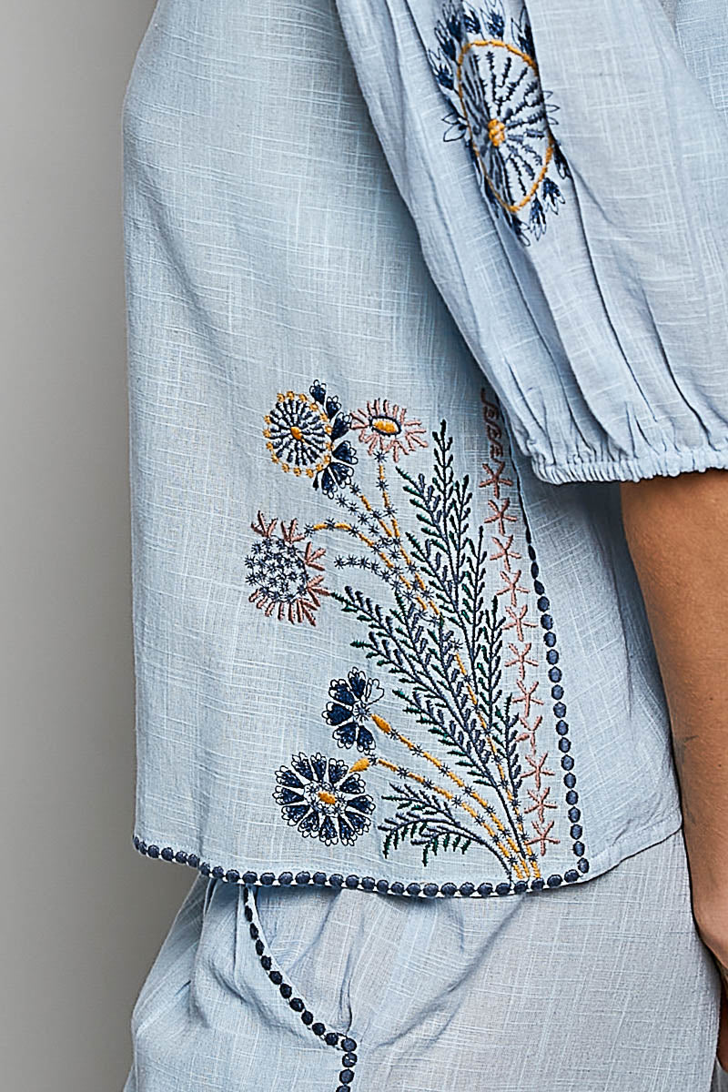 POL Button Down Embroidered Floral Short Sleeve Shirt - Image 8