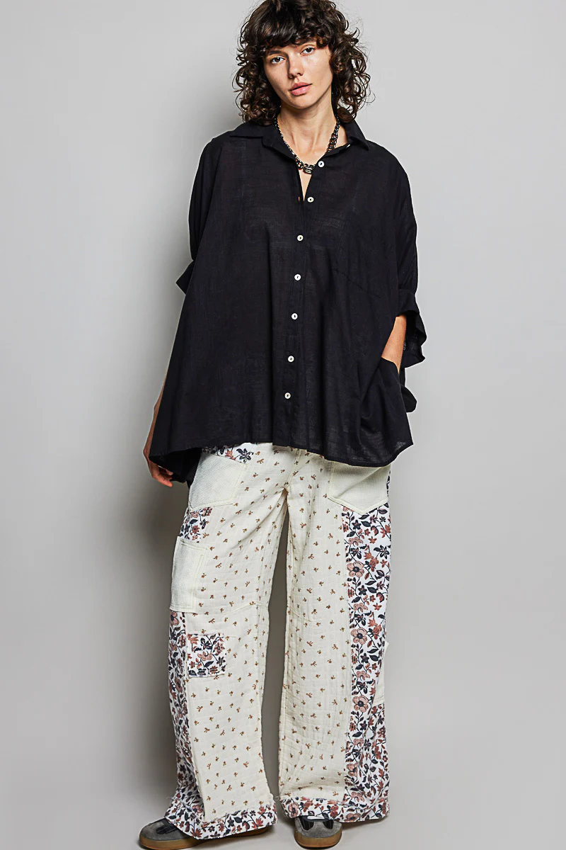 POL Button Down Half Dolman Sleeve Shirt - Image 5