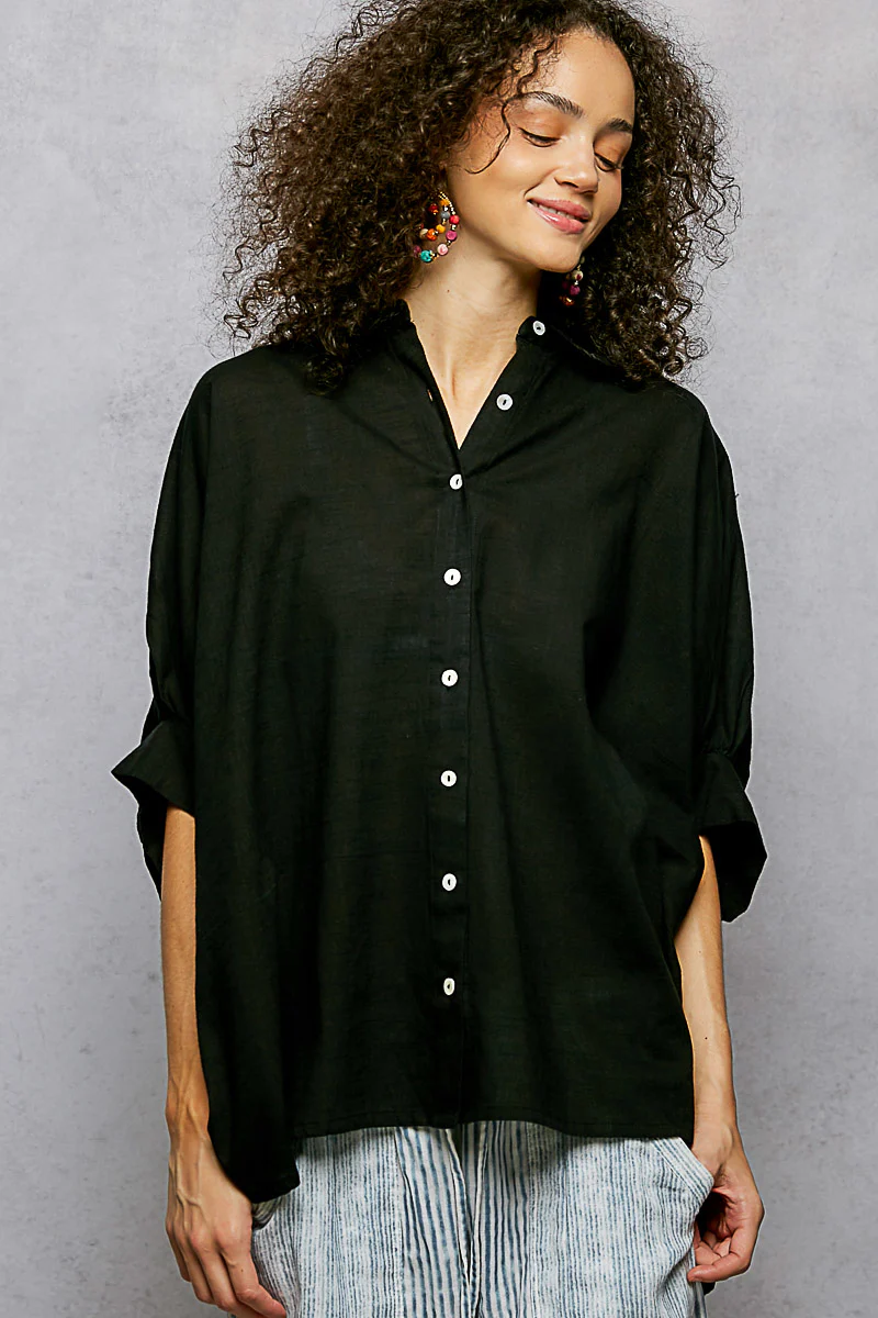 POL Button Down Half Dolman Sleeve Shirt - Image 7