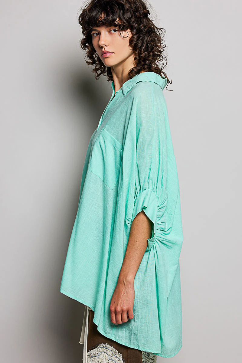POL Button Down Half Dolman Sleeve Shirt - Image 3