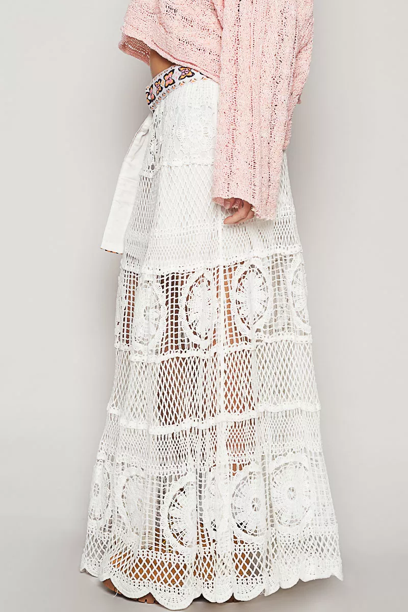 POL Crochet Floral Flared Skirt with Elastic Waist Band - Image 2