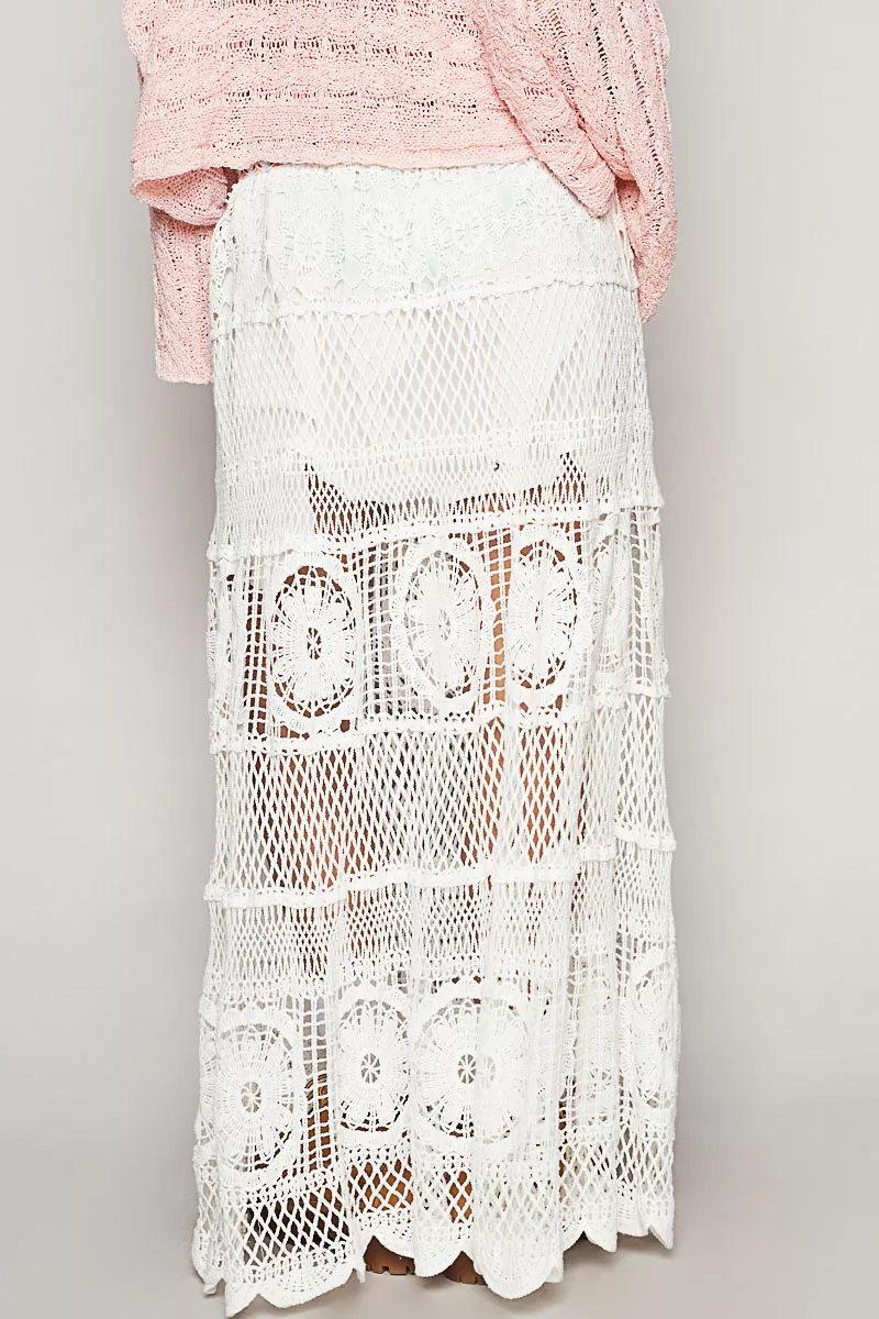 POL Crochet Floral Flared Skirt with Elastic Waist Band - Image 3