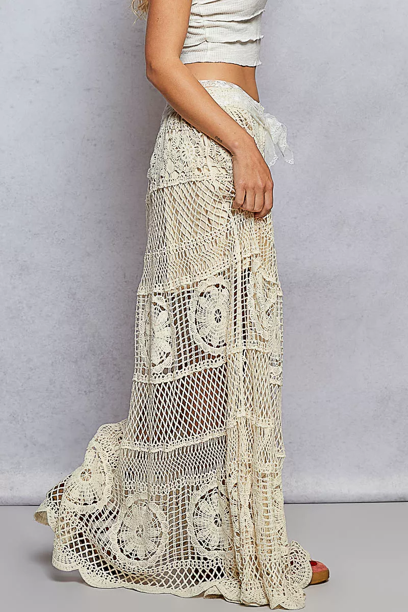POL Crochet Floral Flared Skirt with Elastic Waist Band - Image 3