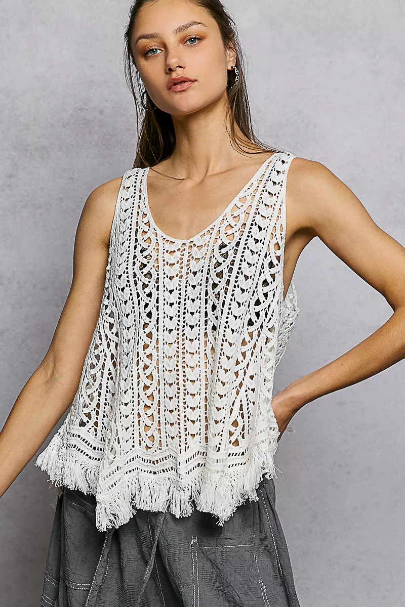 POL Crochet Fringe Hem Tank Top - Image 2