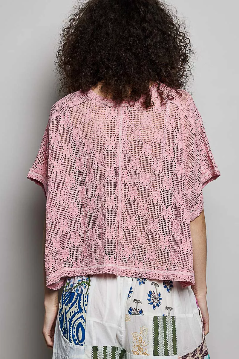 POL Crochet Lace Short Sleeve Top - Image 4