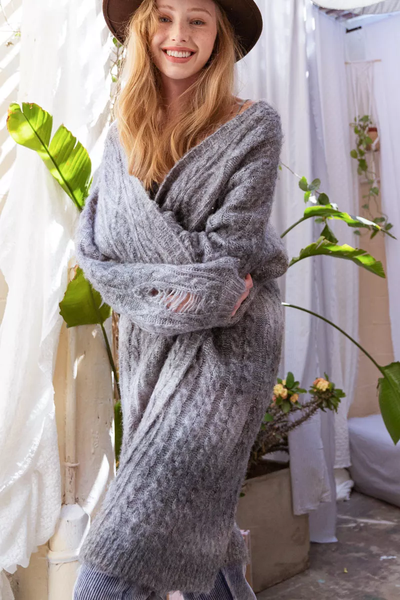 POL Distressed Cable-Knit Ombre Dying Cardigan - Image 6