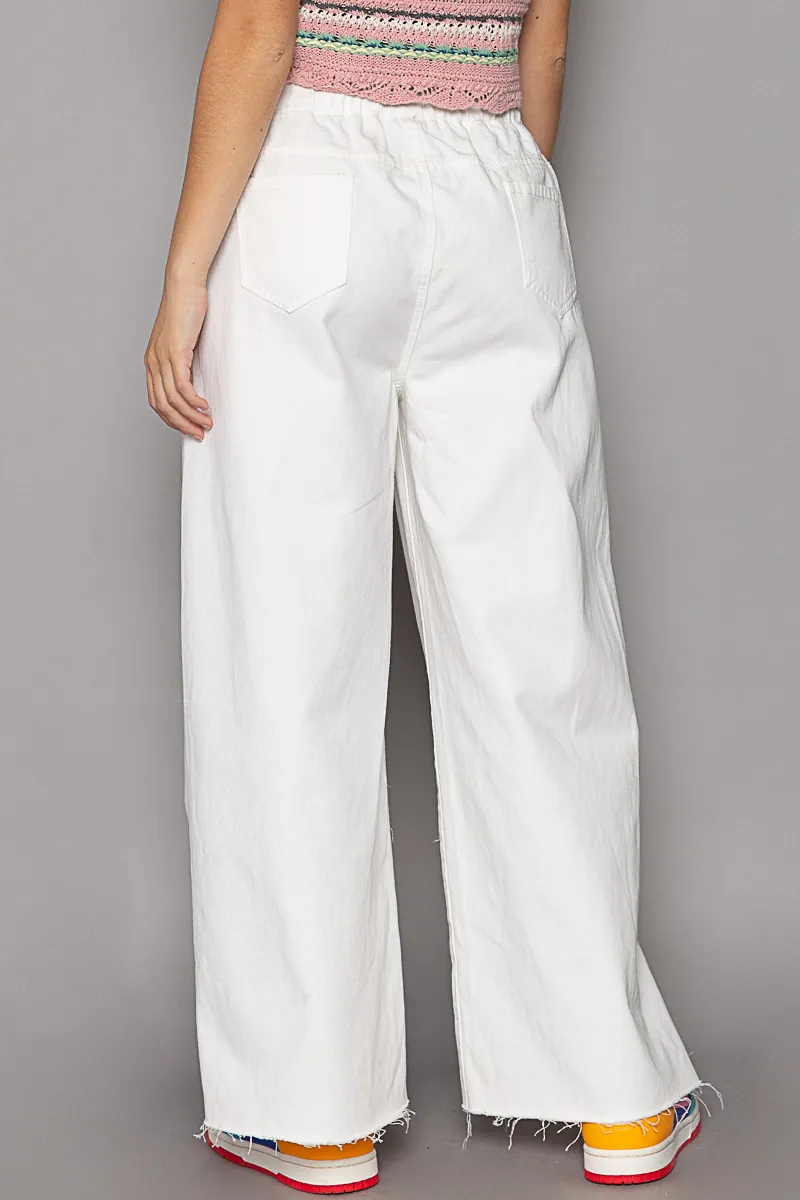 POL Distressed Drawstring Slit Wide leg Pants - Image 3