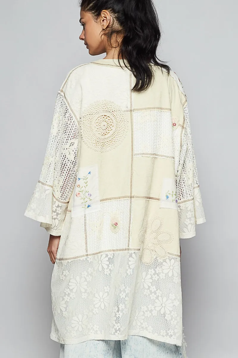 POL Double Gauze and Lace Mix Cardigan with Embroidered Detail - Image 3