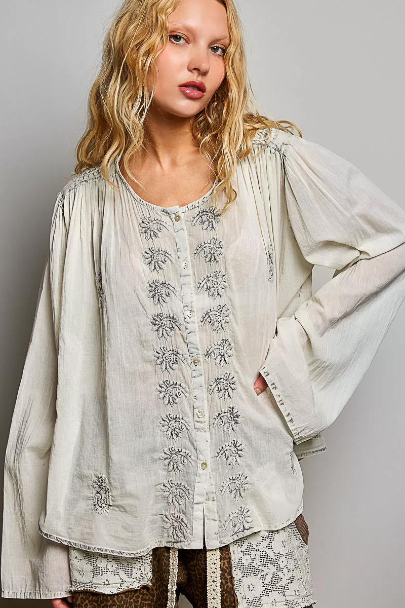 POL Embroidered Button Front Woven Shirt - Image 4