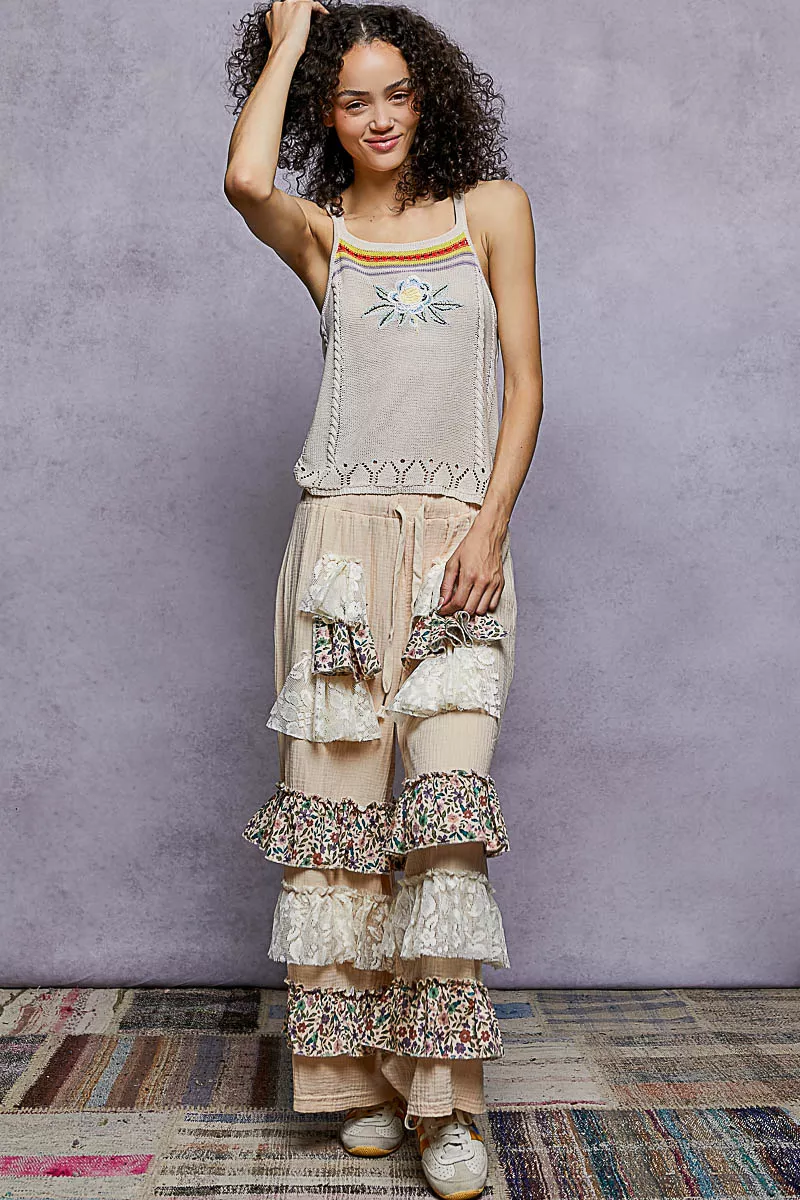 POL Embroidered Floral Square Neck Knit Cami - Image 5