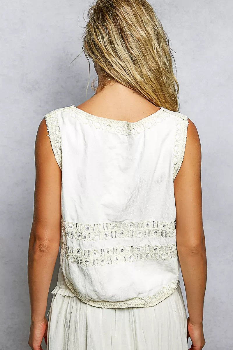 POL Embroidered Floral V-Neck Button Down Crochet Vest - Image 12