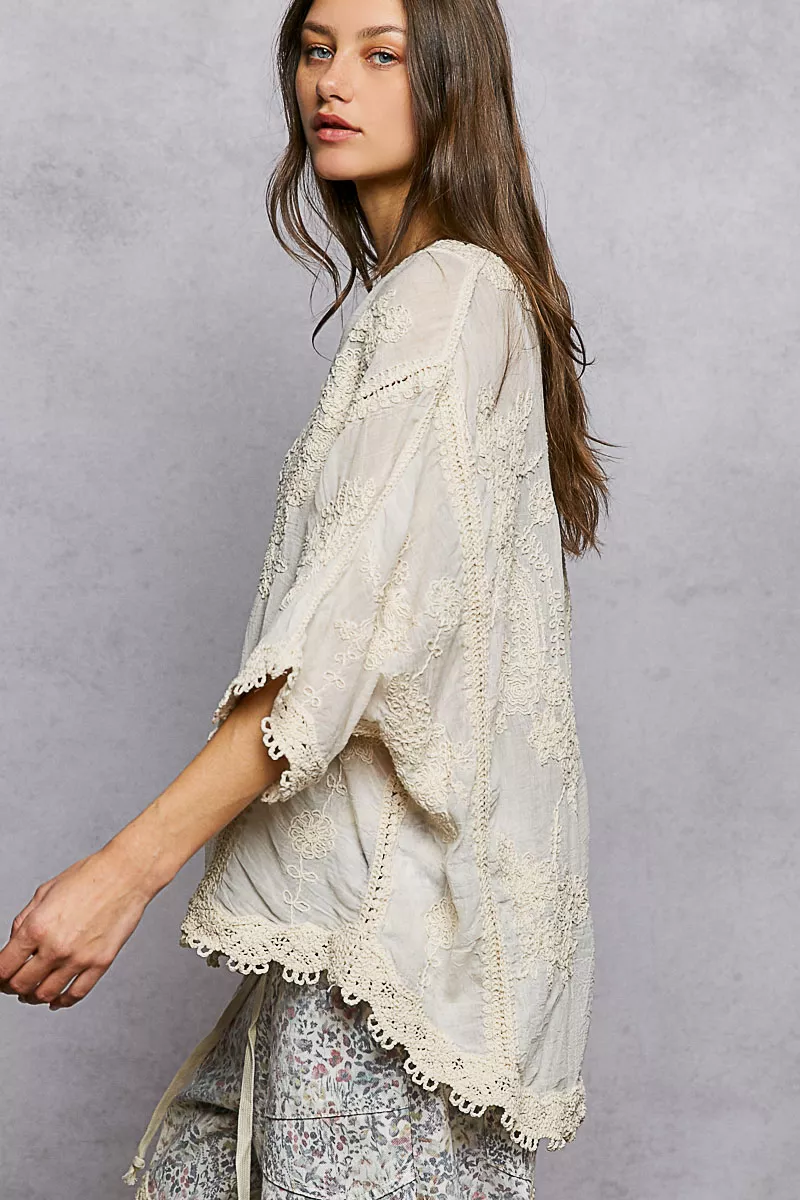 POL Floral Embroidered Top with Trim Edge - Image 3