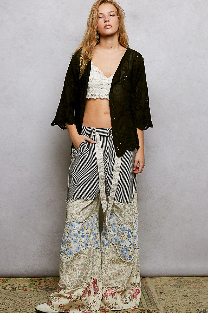 POL Floral Eyelet V-Neck Salloped Shirt - Image 5