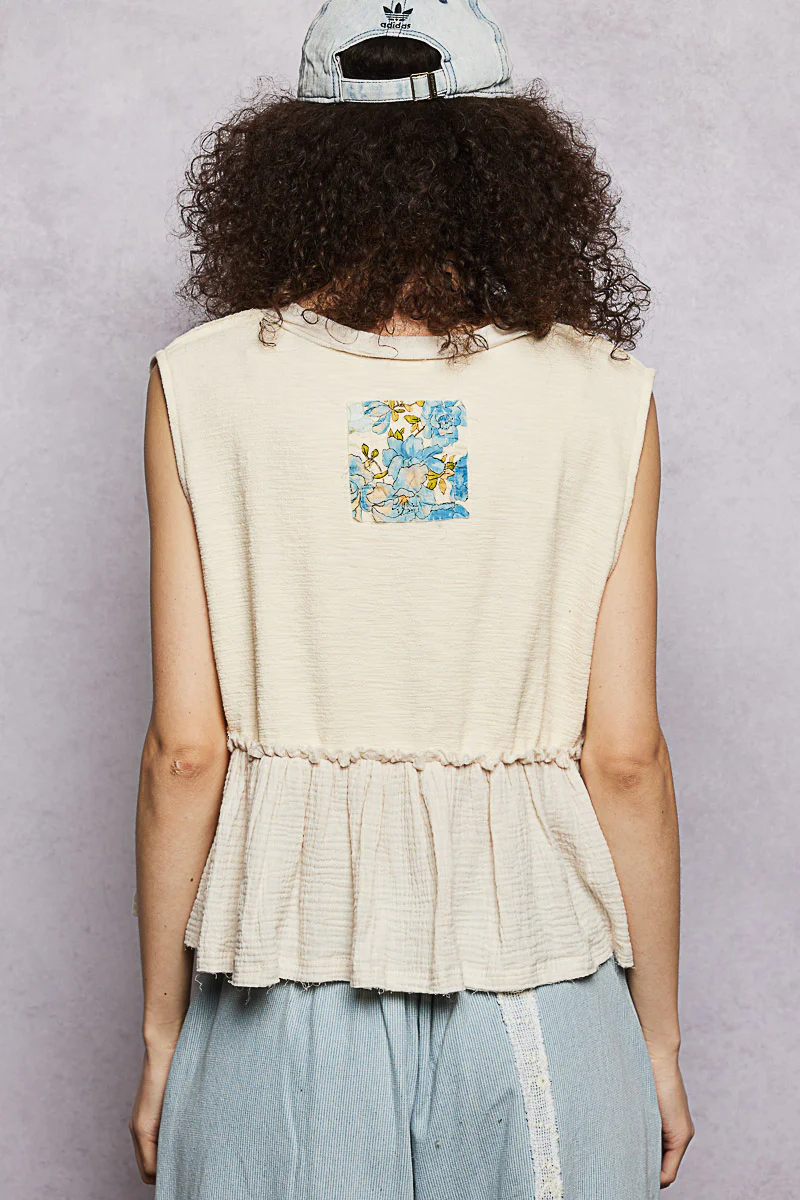 POL Floral Patch Ruffled Sleeveless Top with Raw Edge Detail - Image 10