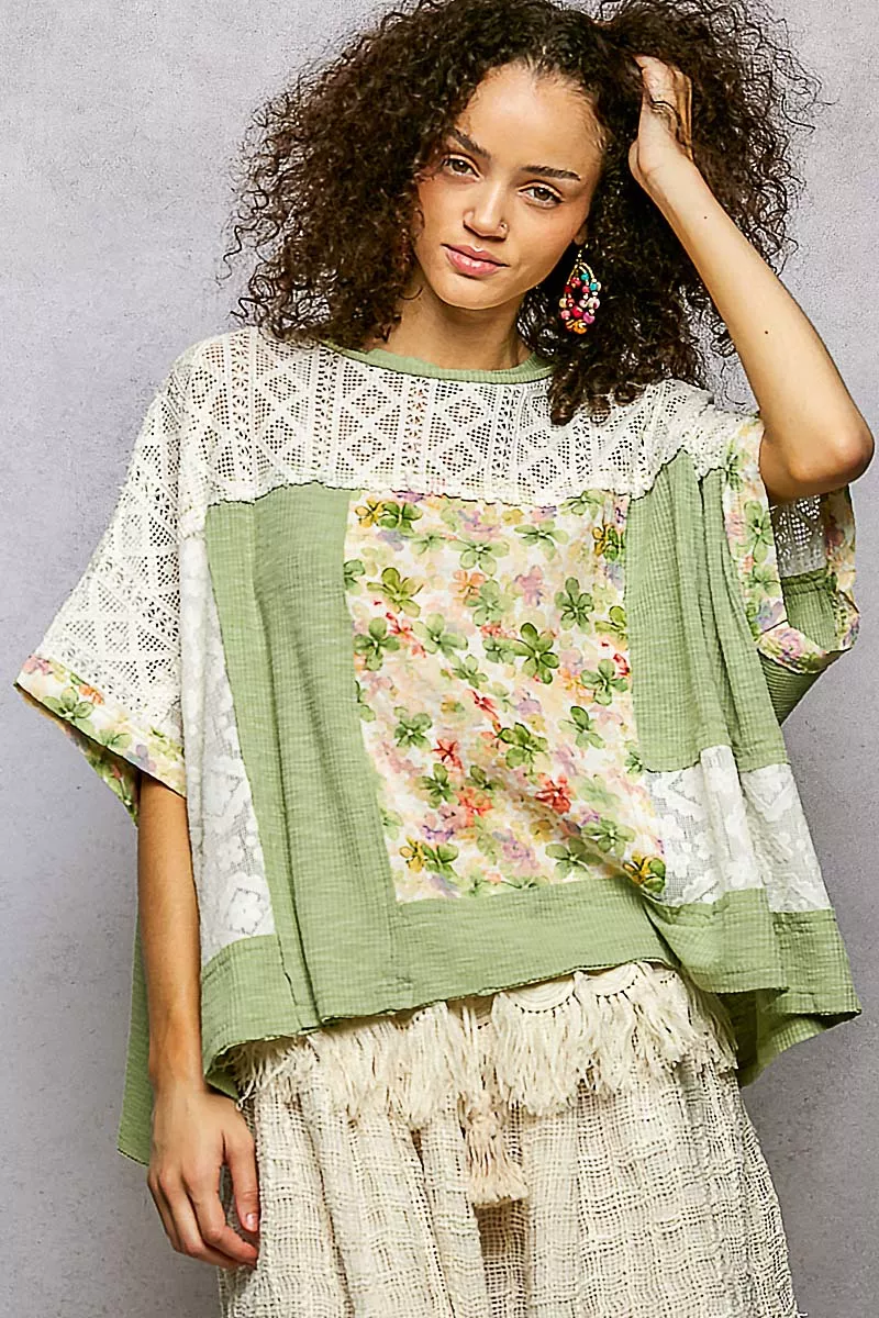 POL Floral Patchwork Lace Accent Blouse - Image 2