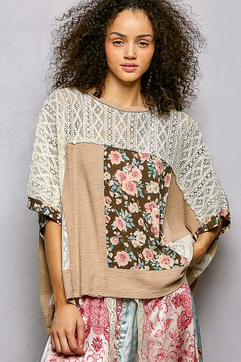 POL Floral Patchwork Lace Accent Blouse - Image 2