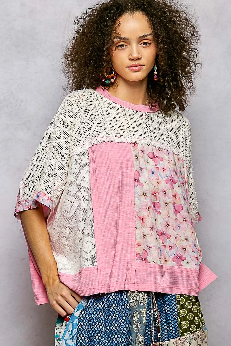 POL Floral Patchwork Lace Accent Blouse - Image 2