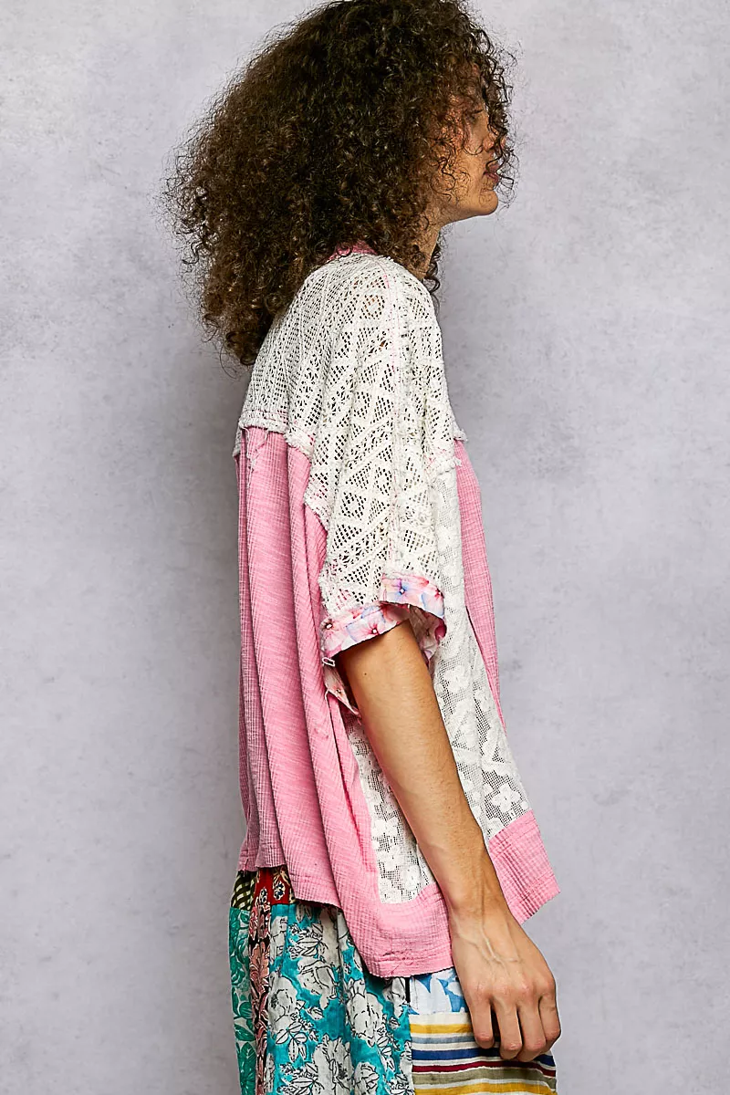 POL Floral Patchwork Lace Accent Blouse - Image 3