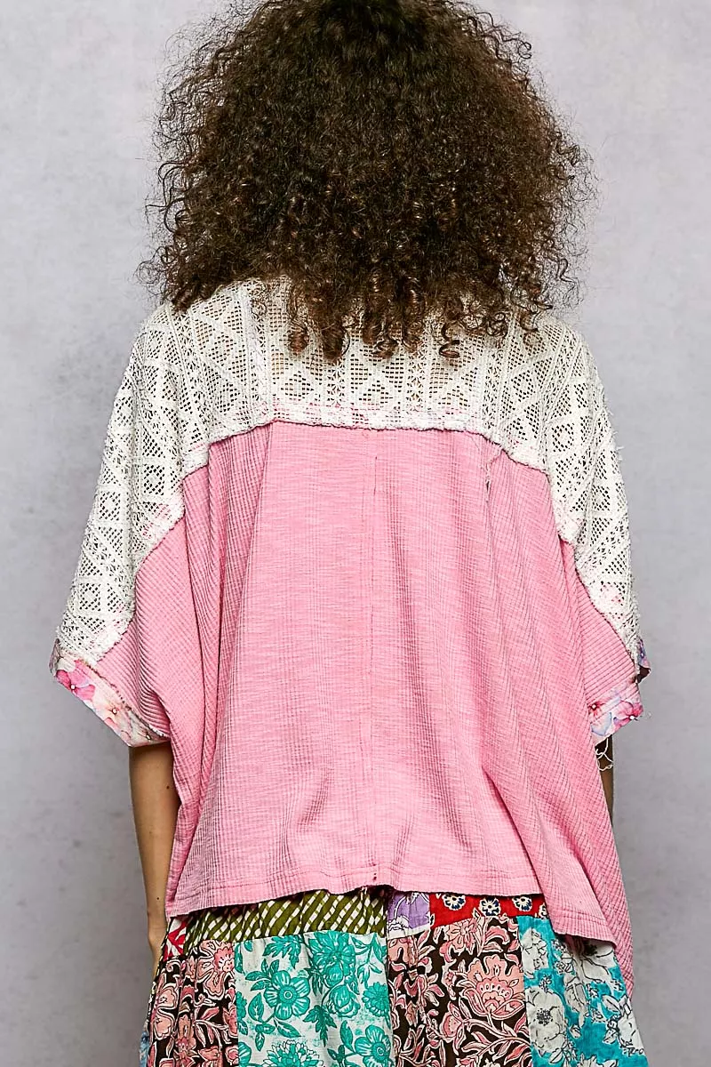POL Floral Patchwork Lace Accent Blouse - Image 4