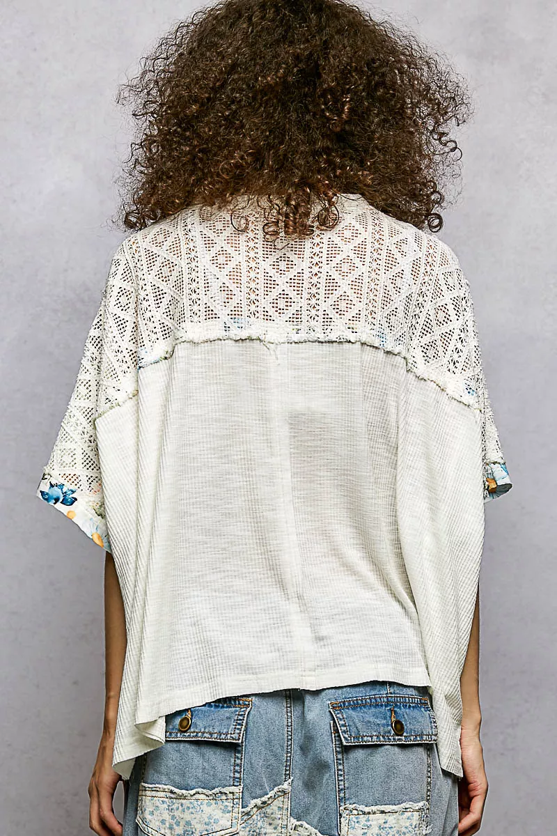 POL Floral Patchwork Lace Accent Blouse - Image 3