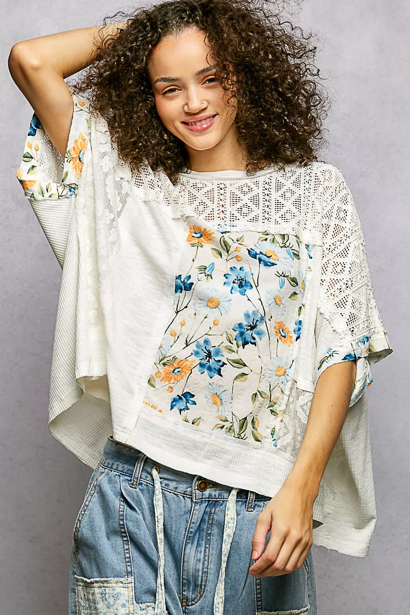 POL Floral Patchwork Lace Accent Blouse - Image 4