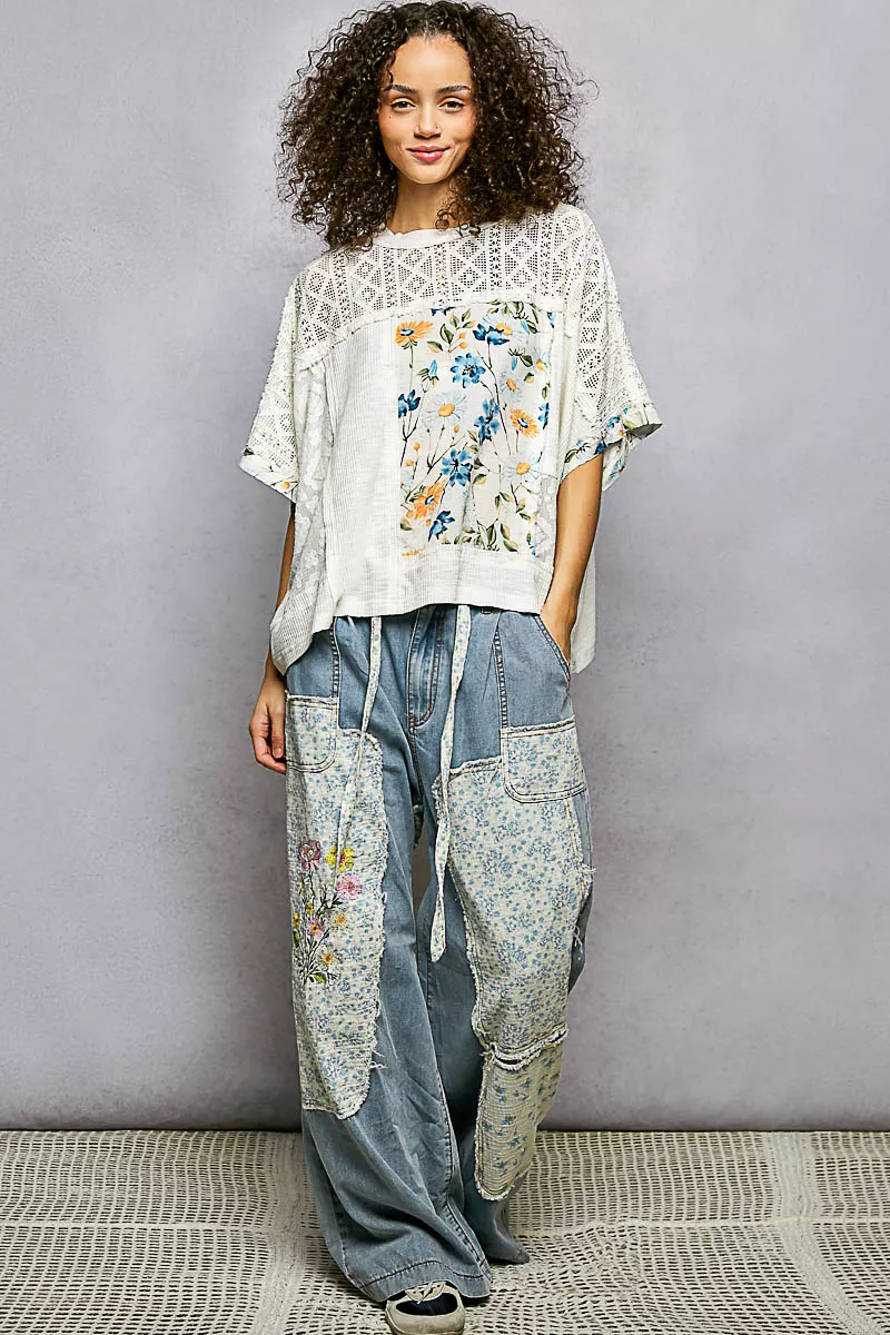 POL Floral Patchwork Lace Accent Blouse - Image 5