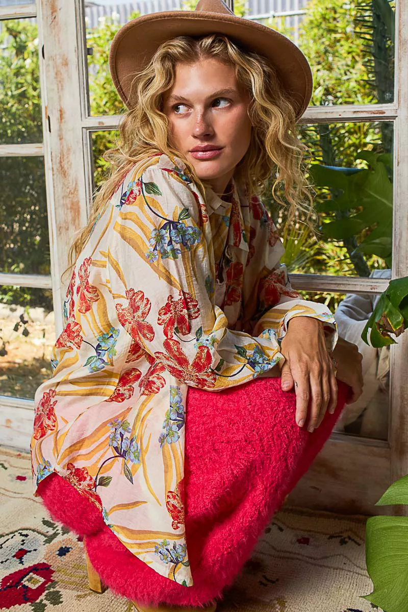 POL Floral Print Button Down Long Sleeve Shirt - Image 3