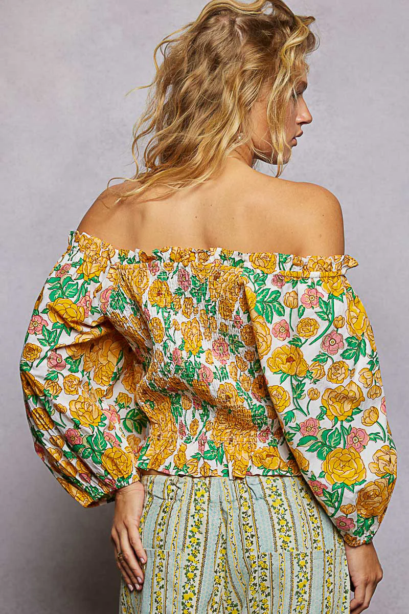 POL Floral Print Off-Shoulder Smocked Blouse - Image 3