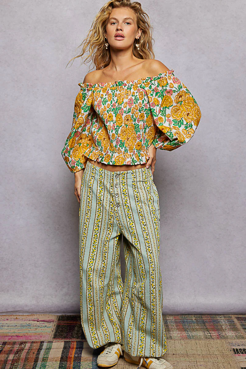 POL Floral Print Off-Shoulder Smocked Blouse - Image 6