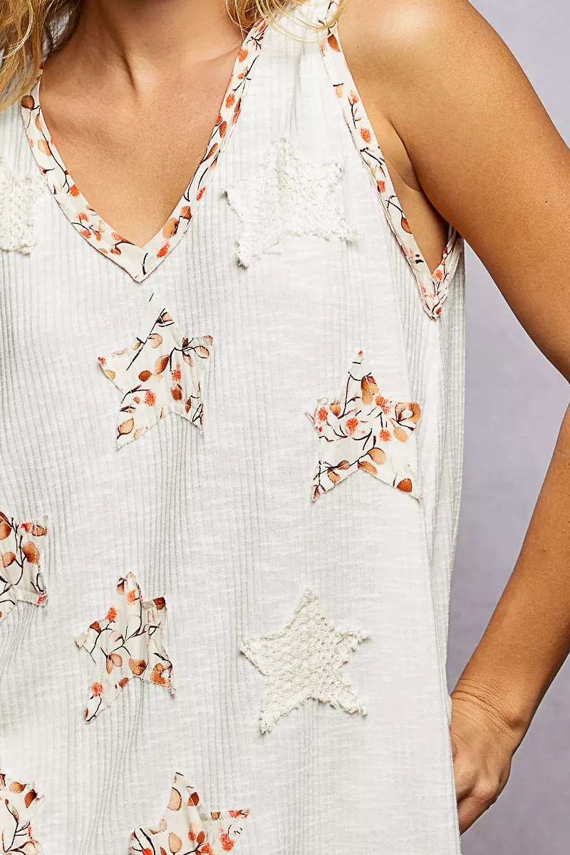 POL Floral Print Star Patch V-Neck Ribbed Tank - Image 6