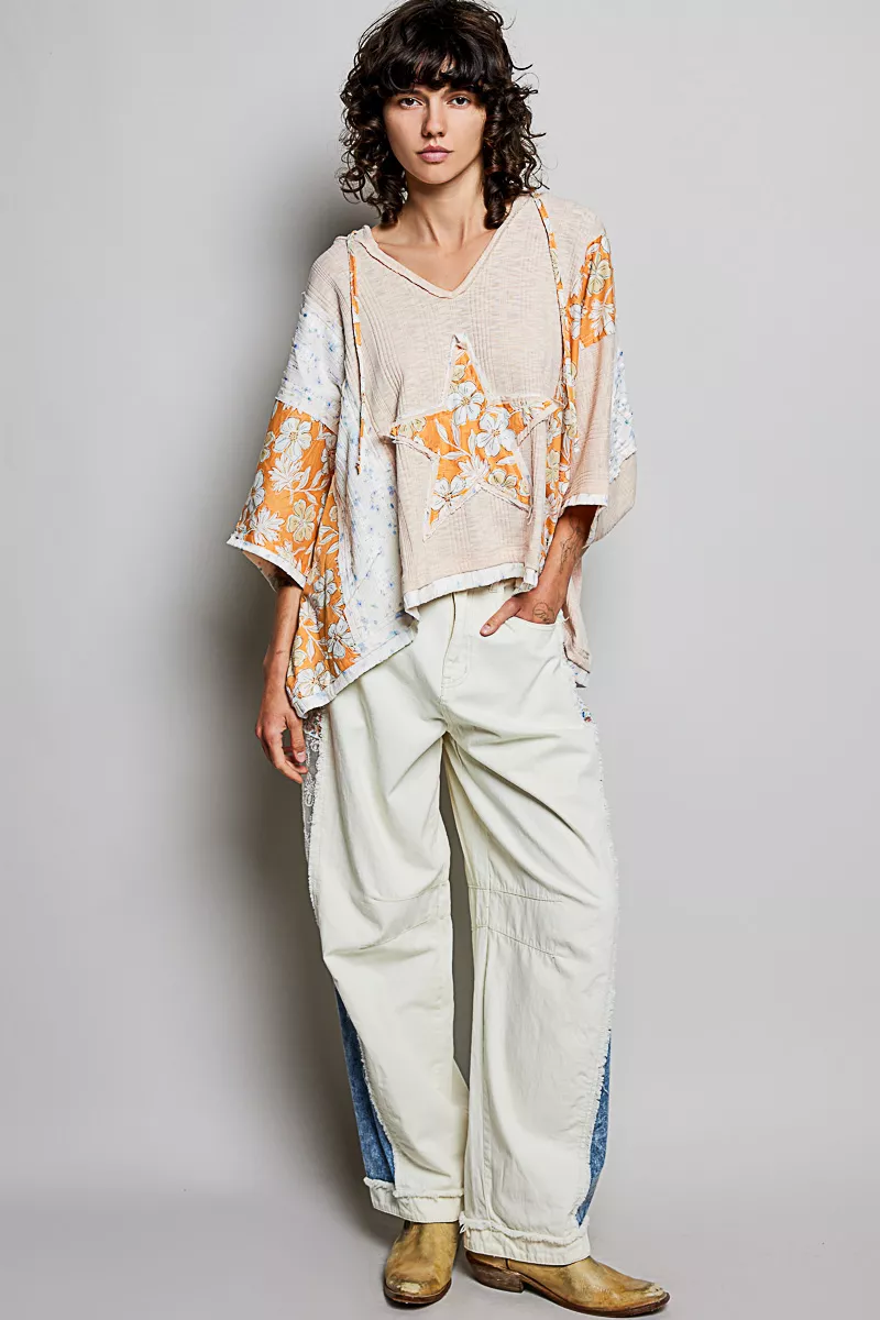 POL Floral Star Patch Hooded Blouse with Lace Contrast Detail - Image 5